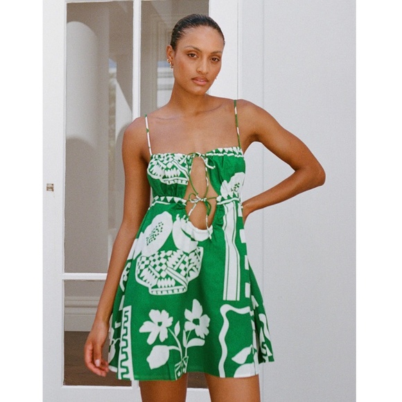 Sabo Sadie Mini Dress Green White 2 - Picture 1 of 11